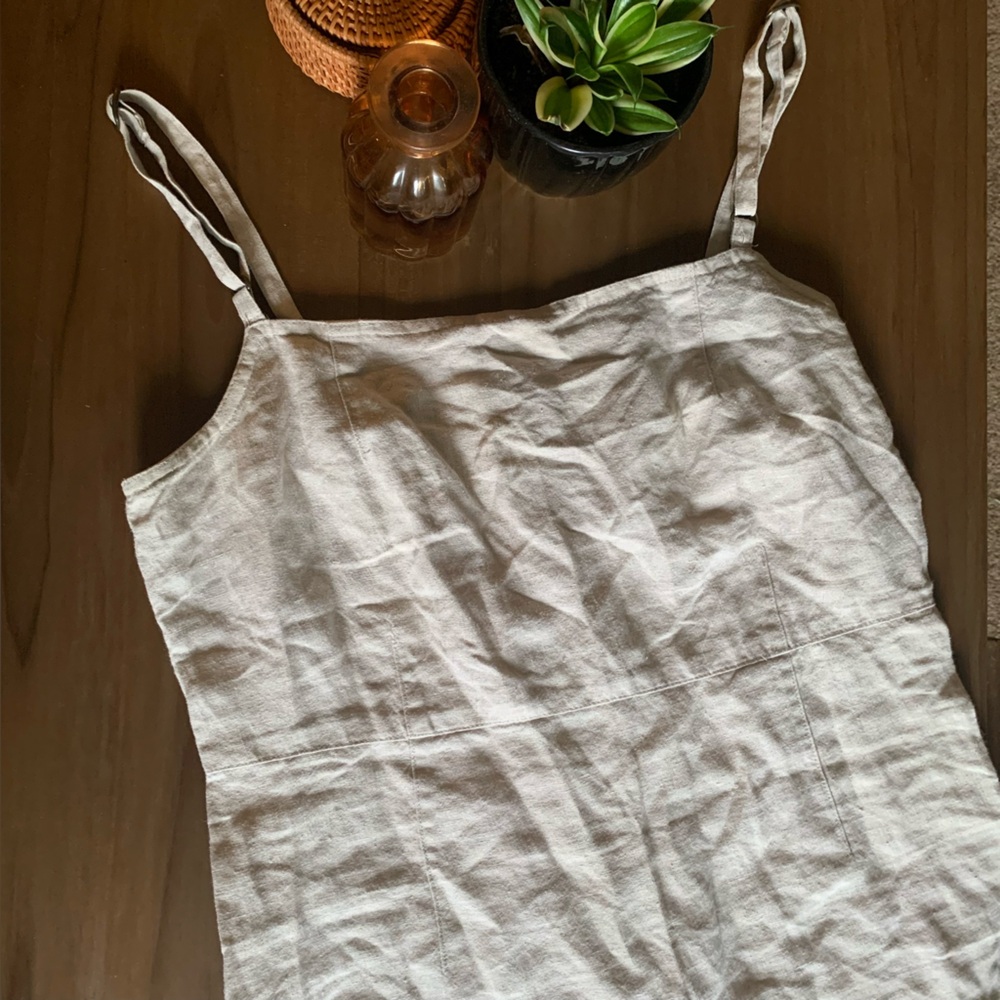 Vintage RW&CO. Beige 100% Linen Mini Bodycon Dress